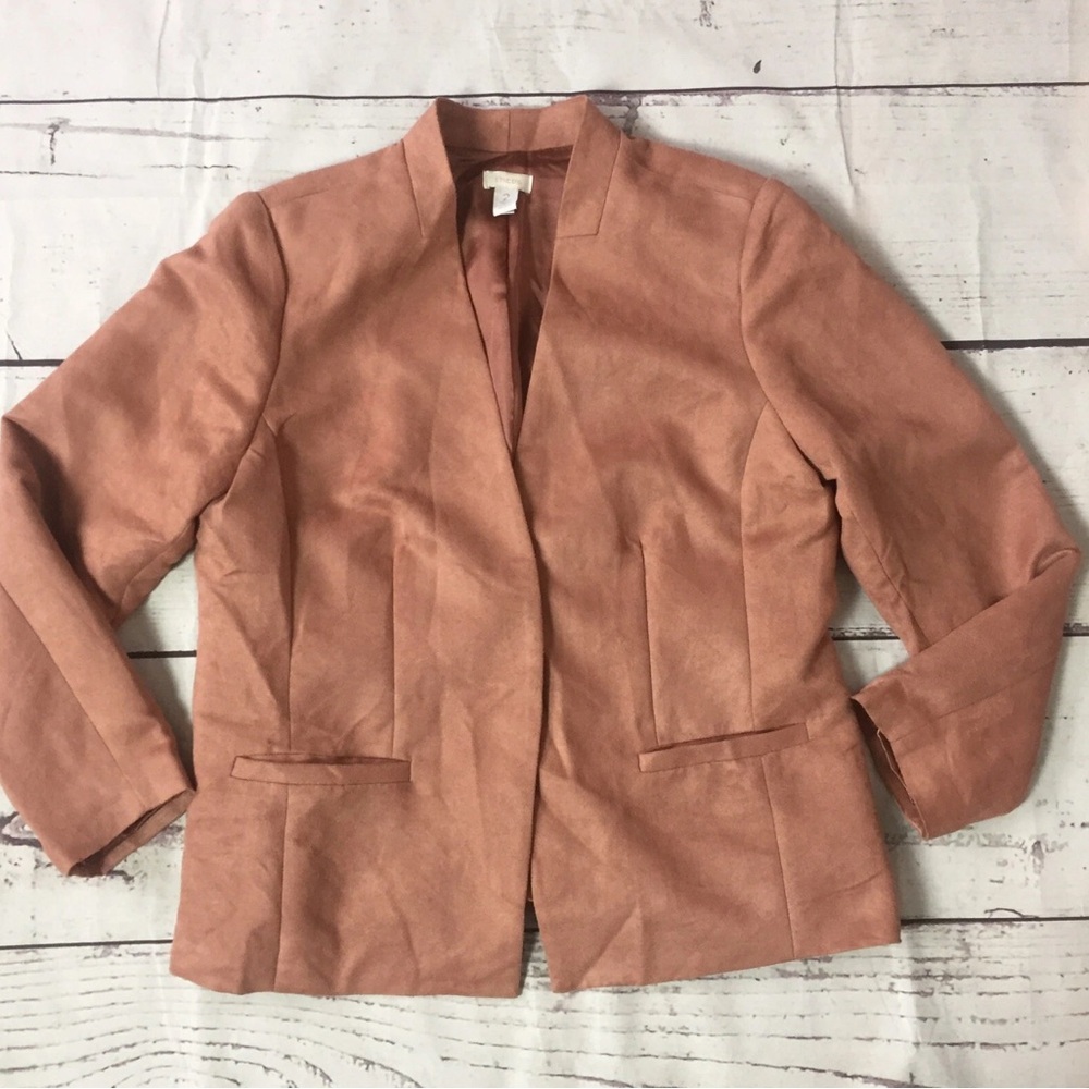 Chico's Women’s Size 2 Faux Suede Blazer Hidden Button Jacket Lightweight Mauve